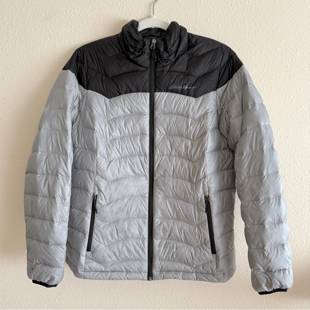 Eddie Bauer Jacket Two Tone Colorblock Down Puffer Coat Black Gray